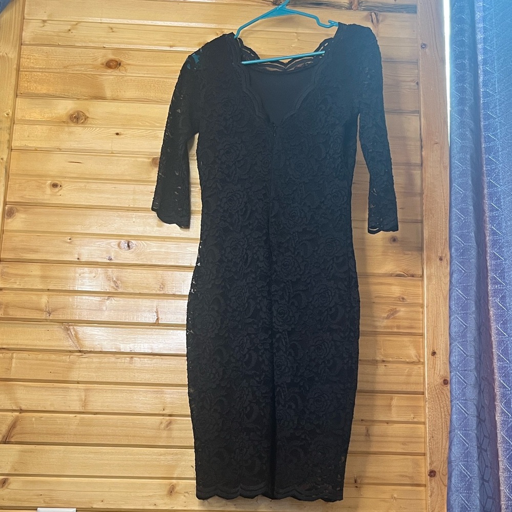 Le Chateau Black Floral Lace Long Sleeve Dress